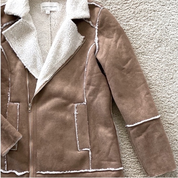 Tan Faux Suede Long Sleeve Moto Style Jacket - Picture 3 of 9